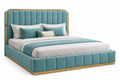 Luxe Living Luxury King Size Upholstered Bed – Teal Velvet with Gold Accents