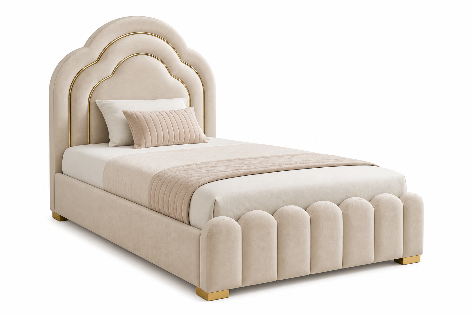 Luxe Living Royal Bubble King Single Bed – Cream Velvet with Gold Accents
