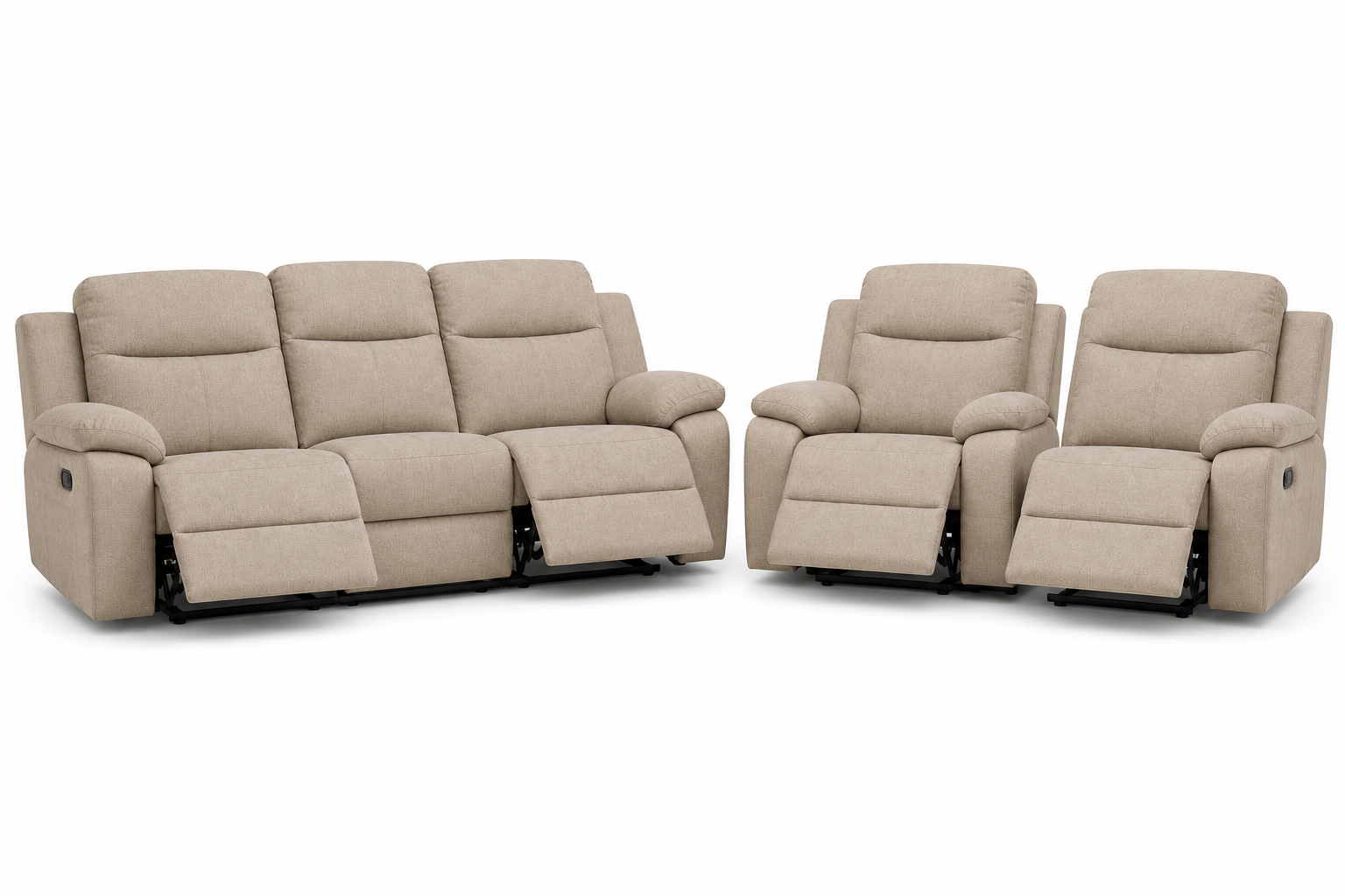 Luxe Living Premium 5 Seater Fabric Recliner Sofa Set (3+1+1) – Beige