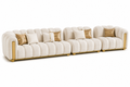 Luxe Living Royal Bubble 7 Seater Sofa Set – Ivory Velvet with Gold Accents