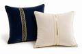 Luxe Living Royal Velvet Cushion Set – Navy Blue & Ivory with Gold Accents (Set of 2)