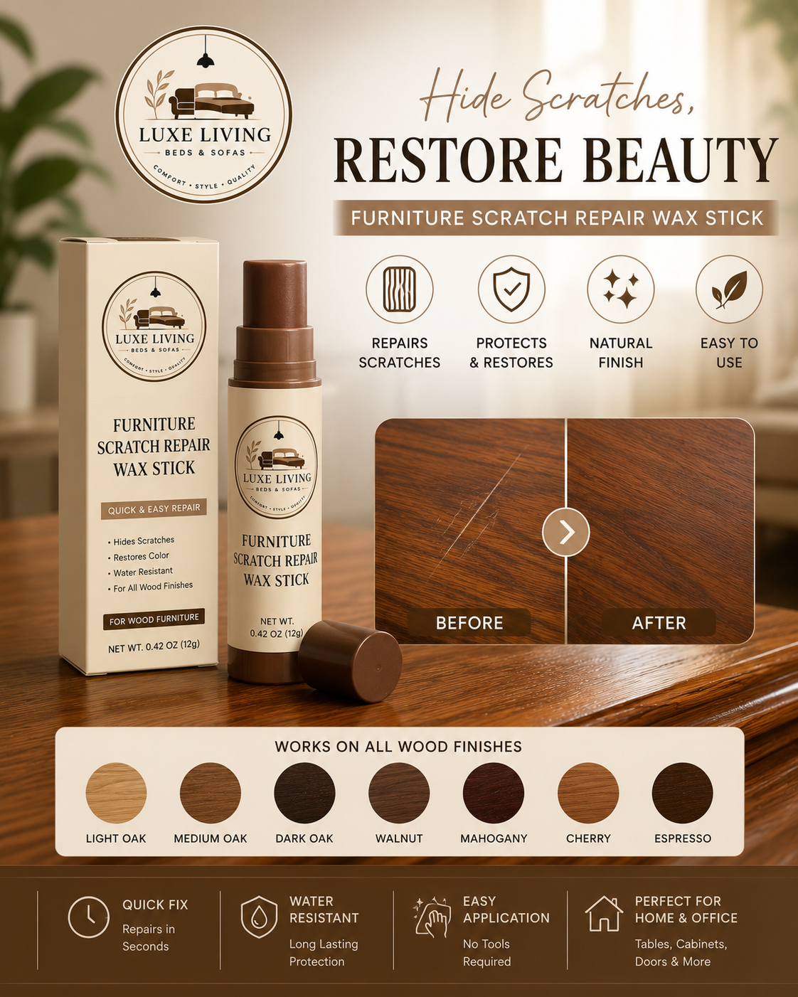 Luxe Living Furniture Scratch Repair Wax Stick